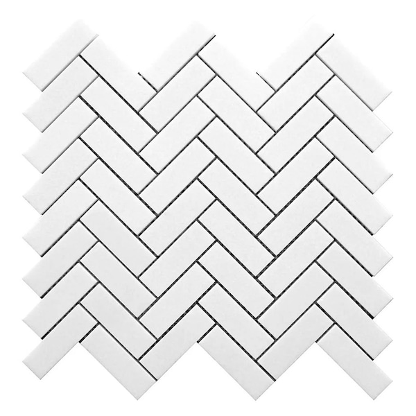 Apollo Tile 12 x 13 in. Honed Snow White Marble Mosaic Herringbone Wall and Floor Tile 5.29 sq ft/case, 5PK - APLMKN88H10HA