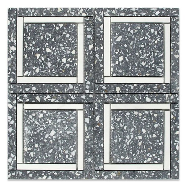 Apollo Tile 12x12 in. Honed Light Gray and White Terrazzo Marble Mosaic Wall and Floor Tile 5 sq ft/case, 5PK - APLVNZ8807SA