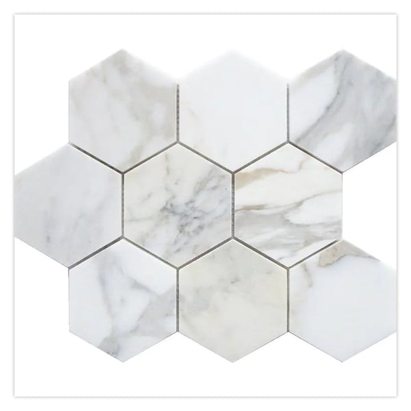 Apollo Tile 10 x 11 in. Honed White Gray Marble Mosaic Hexagon Wall and Floor Tile 3.75 sq ft/case, 5PK - APLTSC88G46HA