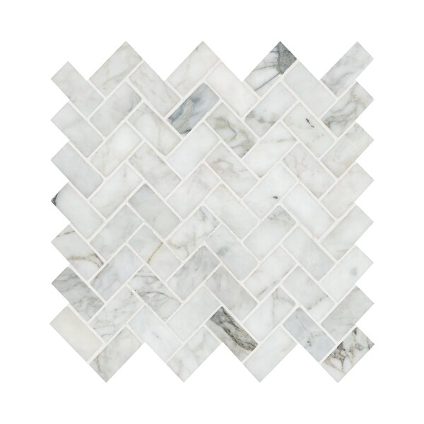Msi Calacatta Cressa Herringbone 12 In. X 12 In. X 10 Mm Honed Marble Mesh-Mounted Mosaic Tile, 10PK - ZOR-MD-0140