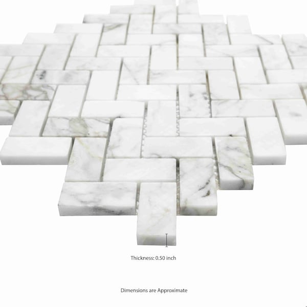 Msi Calacatta Cressa Herringbone 12 In. X 12 In. X 10 Mm Honed Marble Mesh-Mounted Mosaic Tile, 10PK - ZOR-MD-0140