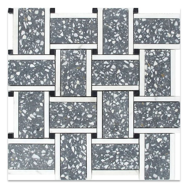 Apollo Tile Stellare 12x12 in. Honed Charcoal Gray, White Terrazzo, Wall and Floor Tile 5.08 sq ft/case, 5PK - APLVNZ8808BA