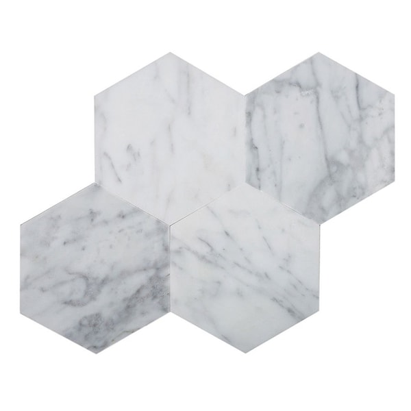 Apollo Tile 5 in. Carrara Hexagon 6.41 sq.ft 9 in. X10.25 in. Peel And Stick Marble Tile, 10PK - TCPLST9902