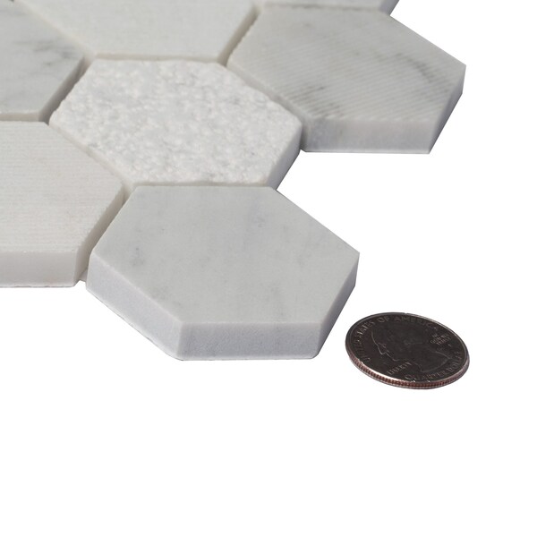 Apollo Tile Harbor Wht, 4.92 sq.ft 11.8 in. X12 in. Txtrd Carrara Hexagon Mrbl Msic Tile, 5PK - APLBL9901CAEC06