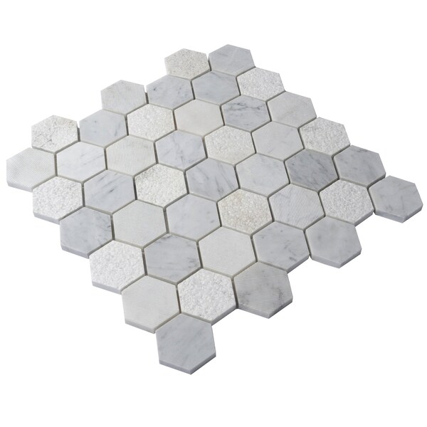 Apollo Tile Harbor Wht, 4.92 sq.ft 11.8 in. X12 in. Txtrd Carrara Hexagon Mrbl Msic Tile, 5PK - APLBL9901CAEC06