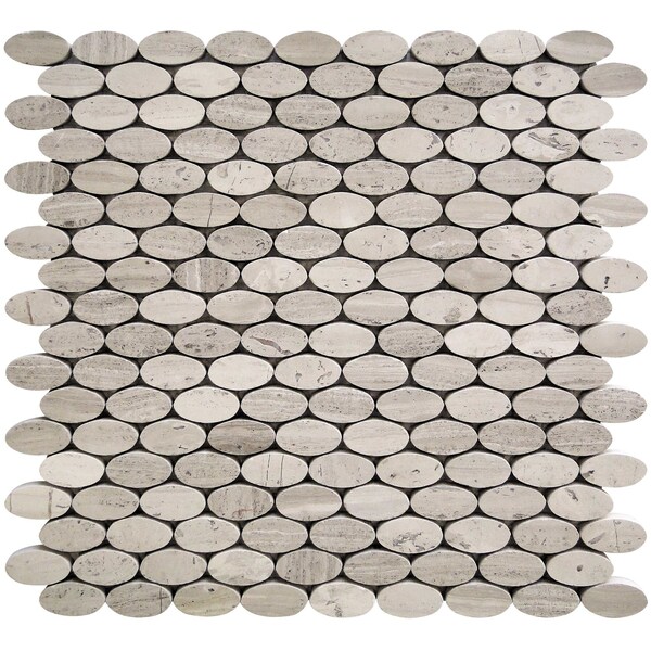Apollo Tile Ashen Grey Oval 4.51 sq.ft 11.2"x11.6" Marble Mosaic Tile - APLSV99OV1EC42