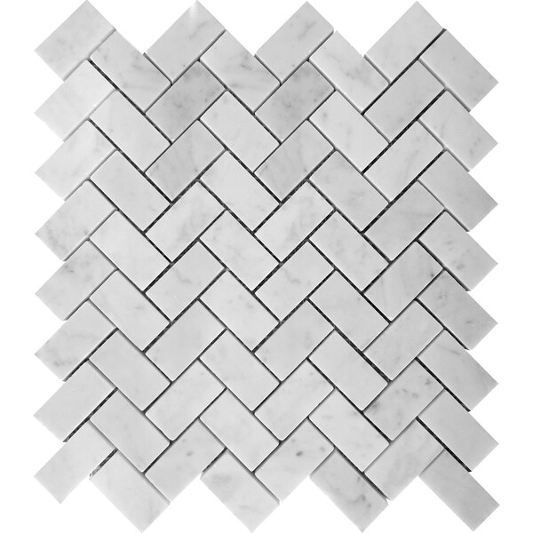 Apollo Tile 1X2 Polished Carrara Herringbone 4.83Sq.ft 11.8 in. X11.8 in. Mrbl Msic Tile, 5PK - APLKB99H04PGEC28