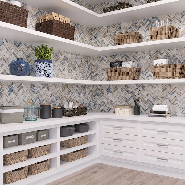 Apollo Tile Blu/Beige Herringbone 9.63 sq.ft 11 in. X12.6 in. Recycled Glass Mosaic Tile, 10PK - APLNNC9906BLEC35