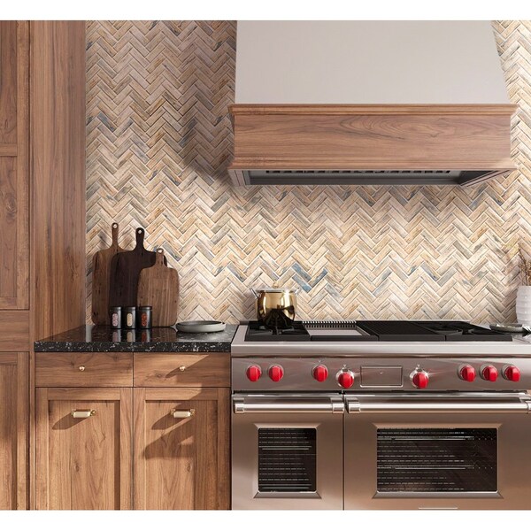 Apollo Tile Blu/Beige Herringbone 9.63 sq.ft 11 in. X12.6 in. Recycled Glass Mosaic Tile, 10PK - APLNNC9906BLEC35