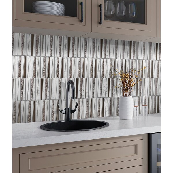Apollo Tile White Elements 4.83 sq.ft 11.8 in. x11.8 in. Glass And Marble Mosaic Tile, 5PK - APLHTC9953299MEC10
