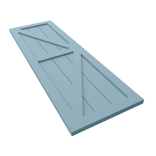 Ekena Millwork True Fit PVC Two Equal Panel Farmhouse Fixed Mount Shutters w/ Z-Bar, Peaceful Blue , 18W x 53H, PR - TFP102FH18X053SB