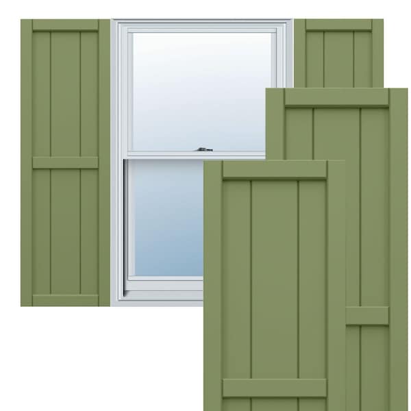 Ekena Millwork True Fit PVC, Four Board Framed Board-n-Batten Shutters, Moss Green, 21 1/2W x 63H, PR - TFP101BF21X063MG
