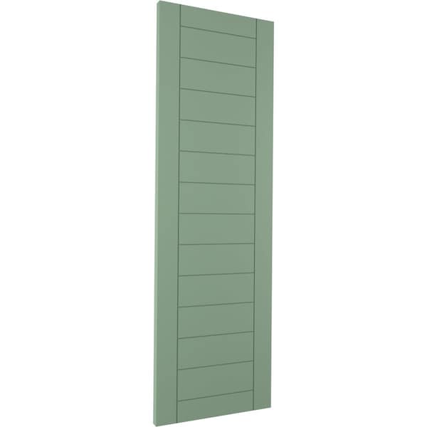 Ekena Millwork True Fit PVC Horizontal Slat Framed Modern Style Fixed Mount Shutters, Track Green, 15W x 76H, PR - TFP001HF15X076TG
