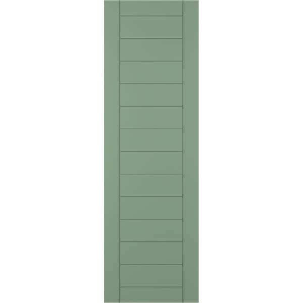 Ekena Millwork True Fit PVC Horizontal Slat Framed Modern Style Fixed Mount Shutters, Track Green, 15W x 76H, PR - TFP001HF15X076TG