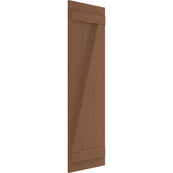 Ekena Millwork True Fit PVC, Three Board Joined Board-n-Batten Shutters w/Z-Bar, Burnt Toffee , 16 1/8W x 59H, PR - TFP102BBF16X059BT