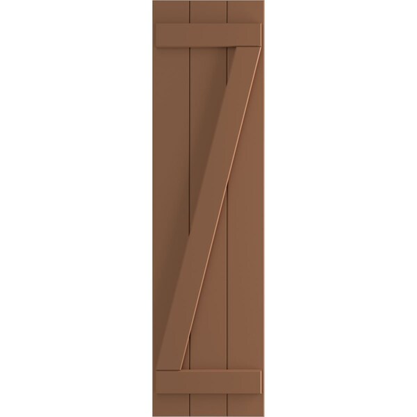 Ekena Millwork True Fit PVC, Three Board Joined Board-n-Batten Shutters w/Z-Bar, Burnt Toffee , 16 1/8W x 59H, PR - TFP102BBF16X059BT