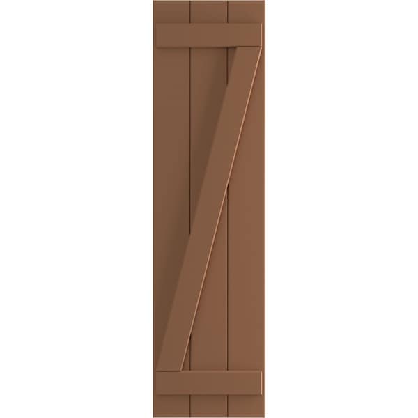 Ekena Millwork True Fit PVC, Three Board Joined Board-n-Batten Shutters w/Z-Bar, Burnt Toffee , 16 1/8W x 59H, PR - TFP102BBF16X059BT