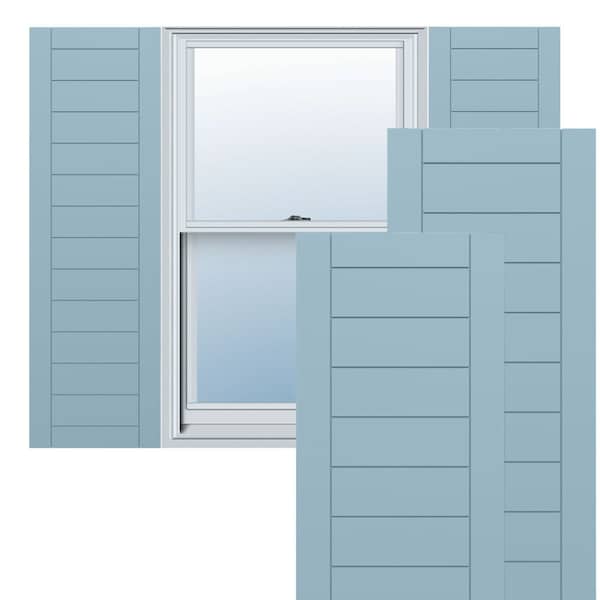 Ekena Millwork True Fit PVC Horizontal Slat Framed Modern Style Fixed Mount Shutters, Peaceful Blue, 15W x 48H, PR - TFP001HF15X048SB