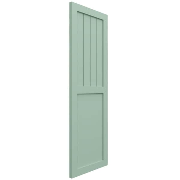 Ekena Millwork True Fit PVC Farmhouse/Flat Panel Combination Fixed Mount Shutters, Seaglass, 15W x 65H, PR - TFP101FC15X065SG