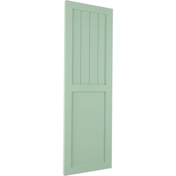 Ekena Millwork True Fit PVC Farmhouse/Flat Panel Combination Fixed Mount Shutters, Seaglass, 15W x 65H, PR - TFP101FC15X065SG