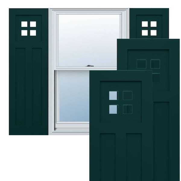 Ekena Millwork True Fit PVC San Antonio Mission Style Fixed Mount Shutters, Thermal Green, 12W x 38H, PR - TFP001ST12X038FG