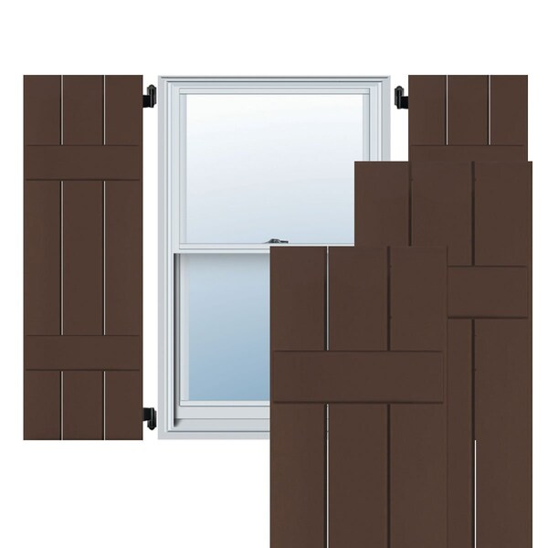 Ekena Millwork Exterior 3 Board (2 Batten) Real Wood Pine Board-n-Batten Shutters, Tudor Brown PR, RWB12X063TBP - RWB12X063TBP