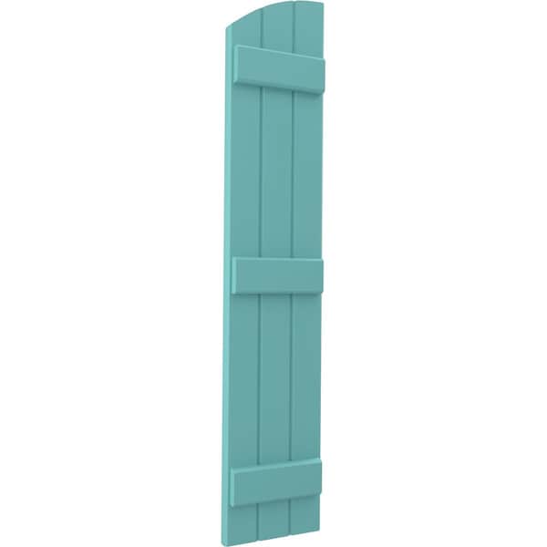 Ekena Millwork Americraft 3-Board (3 Batten) Wood Joined Board-n-Batten Shutters w/Ellipt Top, ARW401BE311X58PTH, PR - ARW401BE311X58PTH