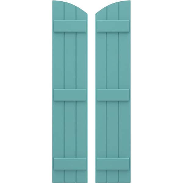 Ekena Millwork Americraft 3-Board (3 Batten) Wood Joined Board-n-Batten Shutters w/Ellipt Top, ARW401BE311X58PTH, PR - ARW401BE311X58PTH