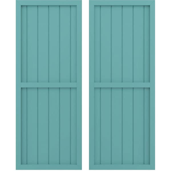 Ekena Millwork Americraft 6-Board Exterior Wood 2 Equal Panel Framed Board-n-Batten Shutters, ARW101BF621X74PTH, PR - ARW101BF621X74PTH
