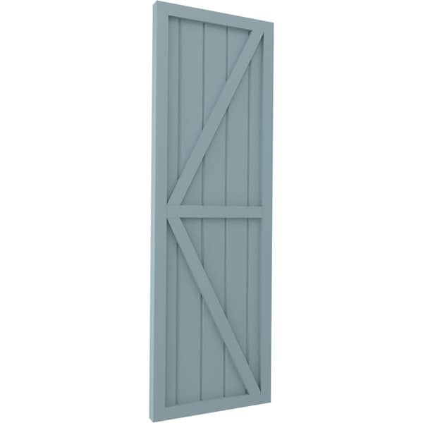 Ekena Millwork Americraft 5-Board Wood 2 Equal Panel Frmd Board-n-Batten Shutters w/Dubl Z-Bar, ARW102BF518X68SBH, PR - ARW102BF518X68SBH