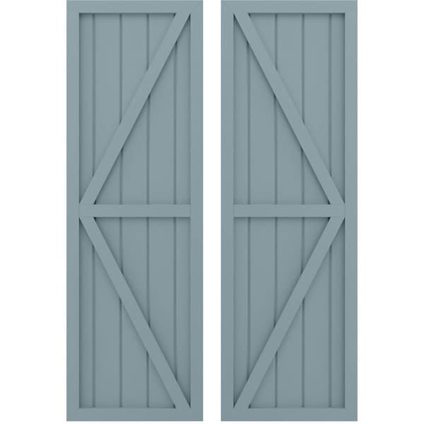 Ekena Millwork Americraft 5-Board Wood 2 Equal Panel Frmd Board-n-Batten Shutters w/Dubl Z-Bar, ARW102BF518X68SBH, PR - ARW102BF518X68SBH
