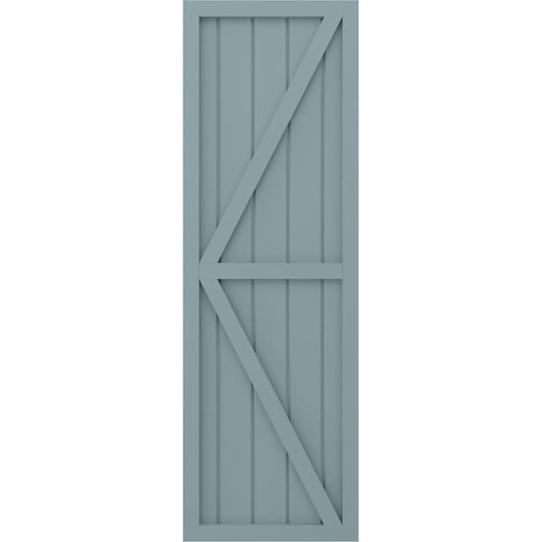 Ekena Millwork Americraft 5-Board Wood 2 Equal Panel Frmd Board-n-Batten Shutters w/Dubl Z-Bar, ARW102BF518X68SBH, PR - ARW102BF518X68SBH