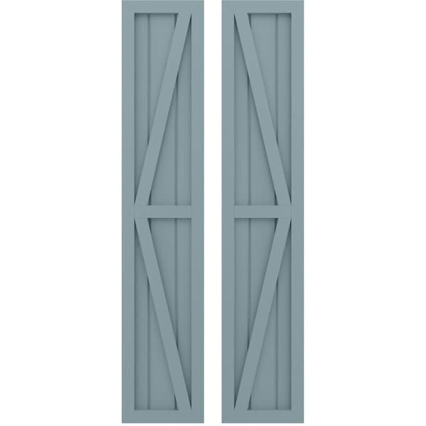 Ekena Millwork Americraft 3-Board Wood 2 Equal Panel Frmd Board-n-Batten Shutters w/Dubl Z-Bar, ARW102BF311X52SBH, PR - ARW102BF311X52SBH