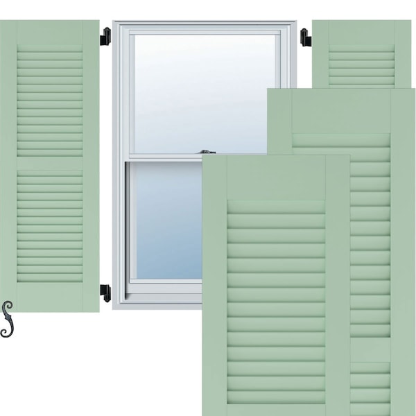 Ekena Millwork 12W x 54H Americraft Two Equal Louver Exterior Real Wood Shutters, Seaglass, PR - RW101LV12X54SGH