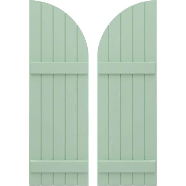 Ekena Millwork Americraft 5-Board (2 Batten) Wood Joined Board-n-Batten Shutters w/ Arch Top, ARW101BQ518X68SGH, PR - ARW101BQ518X68SGH