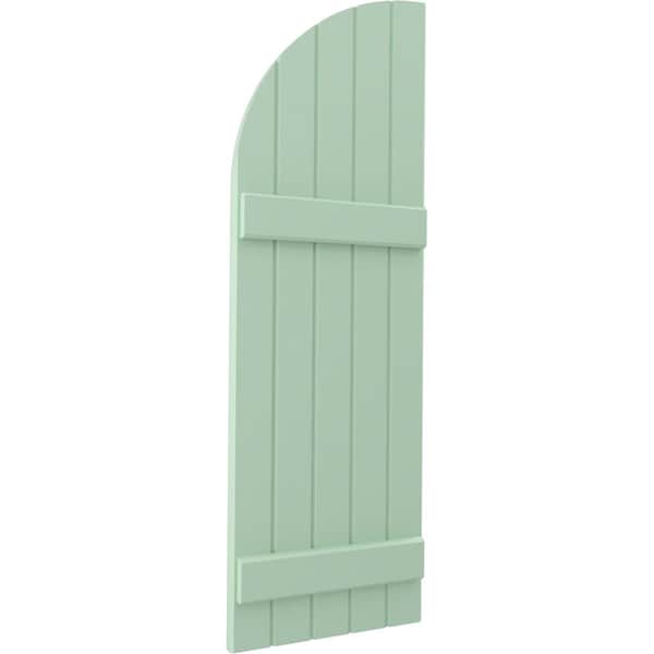 Ekena Millwork Americraft 5-Board (2 Batten) Wood Joined Board-n-Batten Shutters w/ Arch Top, ARW101BQ518X68SGH, PR - ARW101BQ518X68SGH