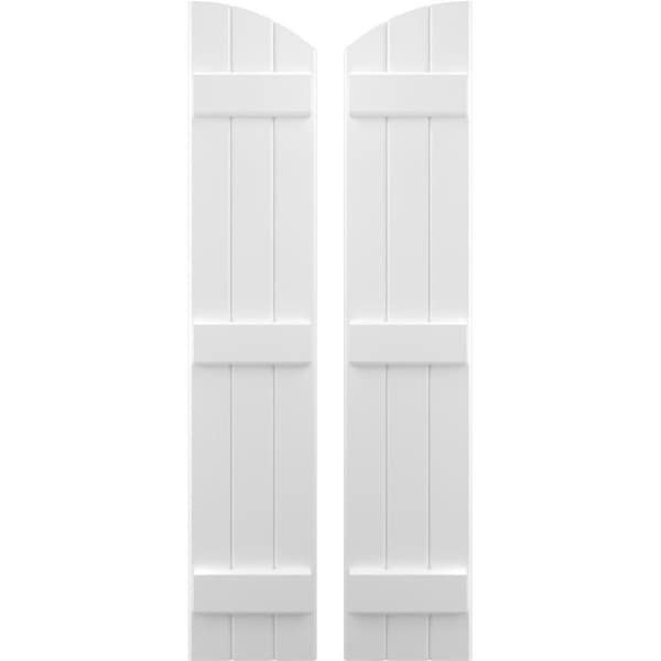 Ekena Millwork Americraft 3-Board (3 Batten) Wood Joined Board-n-Batten Shutters w/Ellipt Top, ARW401BE311X45WHH, PR - ARW401BE311X45WHH