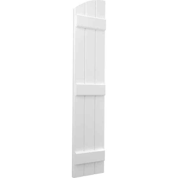 Ekena Millwork Americraft 3-Board (3 Batten) Wood Joined Board-n-Batten Shutters w/Ellipt Top, ARW401BE311X45WHH, PR - ARW401BE311X45WHH