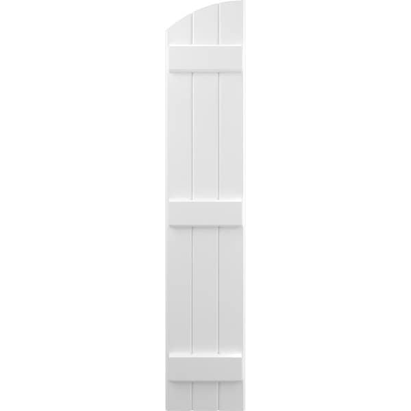 Ekena Millwork Americraft 3-Board (3 Batten) Wood Joined Board-n-Batten Shutters w/Ellipt Top, ARW401BE311X45WHH, PR - ARW401BE311X45WHH