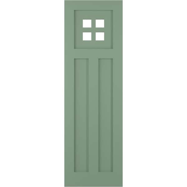 Ekena Millwork True Fit PVC San Antonio Mission Style Fixed Mount Shutters, Track Green, 18W x 27H, PR - TFP001ST18X027TG