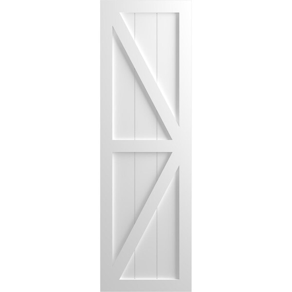Ekena Millwork True Fit PVC Two Equal Panel Farmhouse Fixed Mount Shutters w/ Z-Bar, Unfinished , 15W x 44H, PR - TFP102FH15X044UN