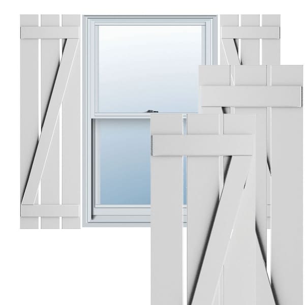 Ekena Millwork True Fit PVC, Three Board Spaced Board-n-Batten Shutters w/Z-Bar, Unfinished , 17 1/8W x 79H, PR - TFP102SB17X079UN