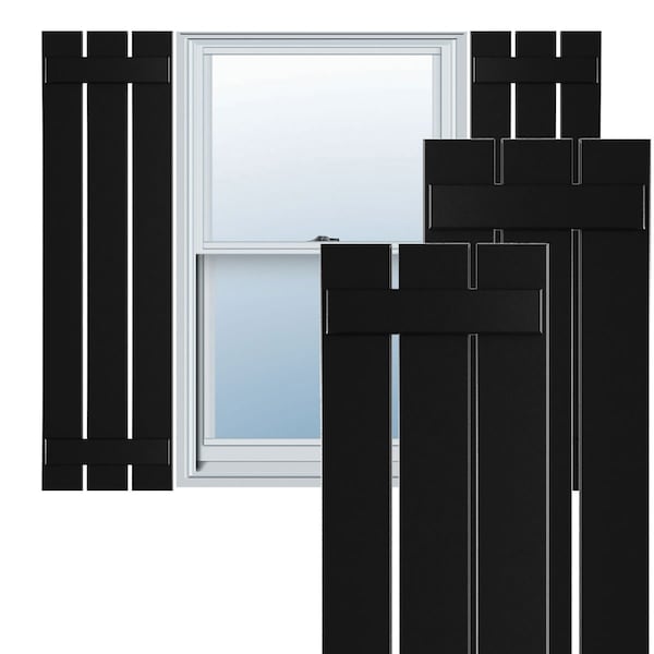 Ekena Millwork True Fit PVC Three Board Spaced Board-n-Batten Shutters, Black, 17 1/8W x 30H, PR - TFP101SBF17X030BL