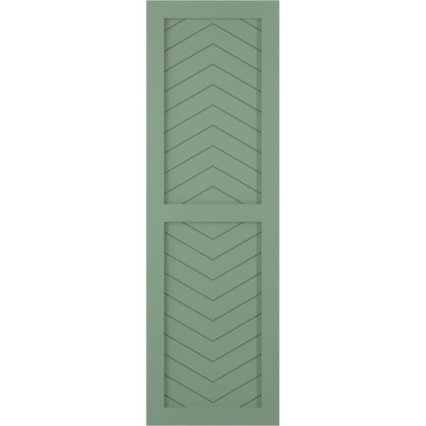 Ekena Millwork True Fit PVC Two Panel Chevron Modern Style Fixed Mount Shutters, Track Green, 15W x 79H, PR - TFP101CV15X079TG