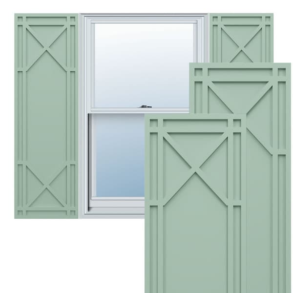Ekena Millwork True Fit PVC Bungalow Fixed Mount Shutters, Seaglass, 12W x 65H, PR - TFP001BG12X065SG