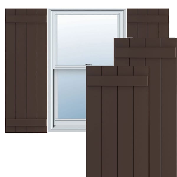 Ekena Millwork True Fit PVC Four Board Joined Board-n-Batten Shutters, Raisin Brown, 21 1/2W x 70H, PR - TFP101BBF21X070TB