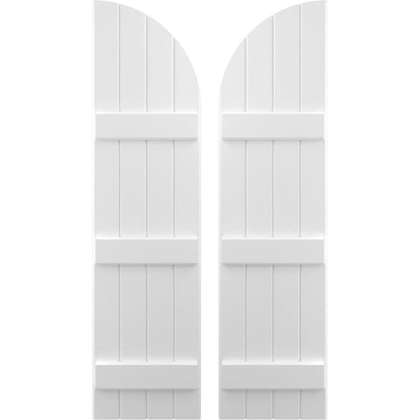 Ekena Millwork Americraft 4-Board (3 Batten) Wood Joined Board-n-Batten Shutters w/ Arch Top, ARW401BQ414X66WHH, PR - ARW401BQ414X66WHH