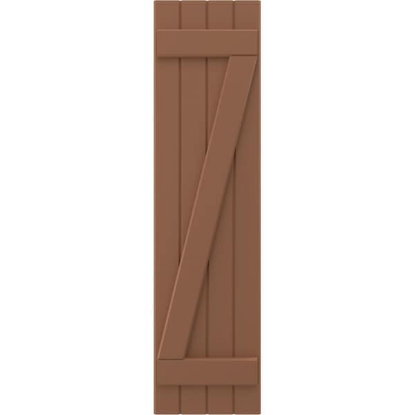 Ekena Millwork Americraft 4-Board (2 Batten) Wood Joined Board-n-Batten Shutters w/ Z-Bar, ARW102BB414X58BTH, PR - ARW102BB414X58BTH
