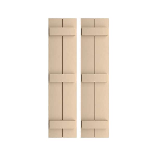 Ekena Millwork Rustic Two Board Joined Board-n-Batten Smooth Faux Wood Shutters (Per Pair), Primed Tan, 11"W x 68"H - SHUBJS11X68SMPR
