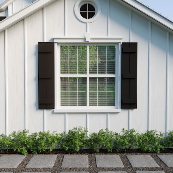 Ekena Millwork Rustic Two Board Joined Board-n-Batten Smooth Faux Wood Shutters (Per Pair), Primed Tan, 11"W x 68"H - SHUBJS11X68SMPR